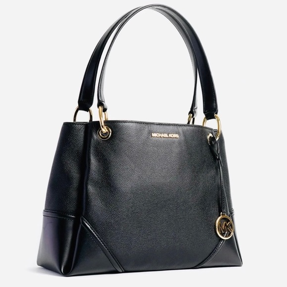 NWT Michael Kors Nicole Medium Pebbled Leather Shoulder Bag In Black Color - Picture 2 of 12